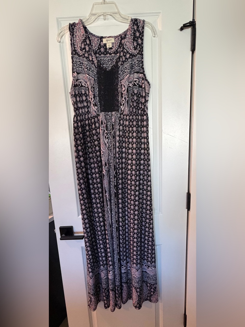 Style & Co Black & Pink Crochet Detail Maxi Dress